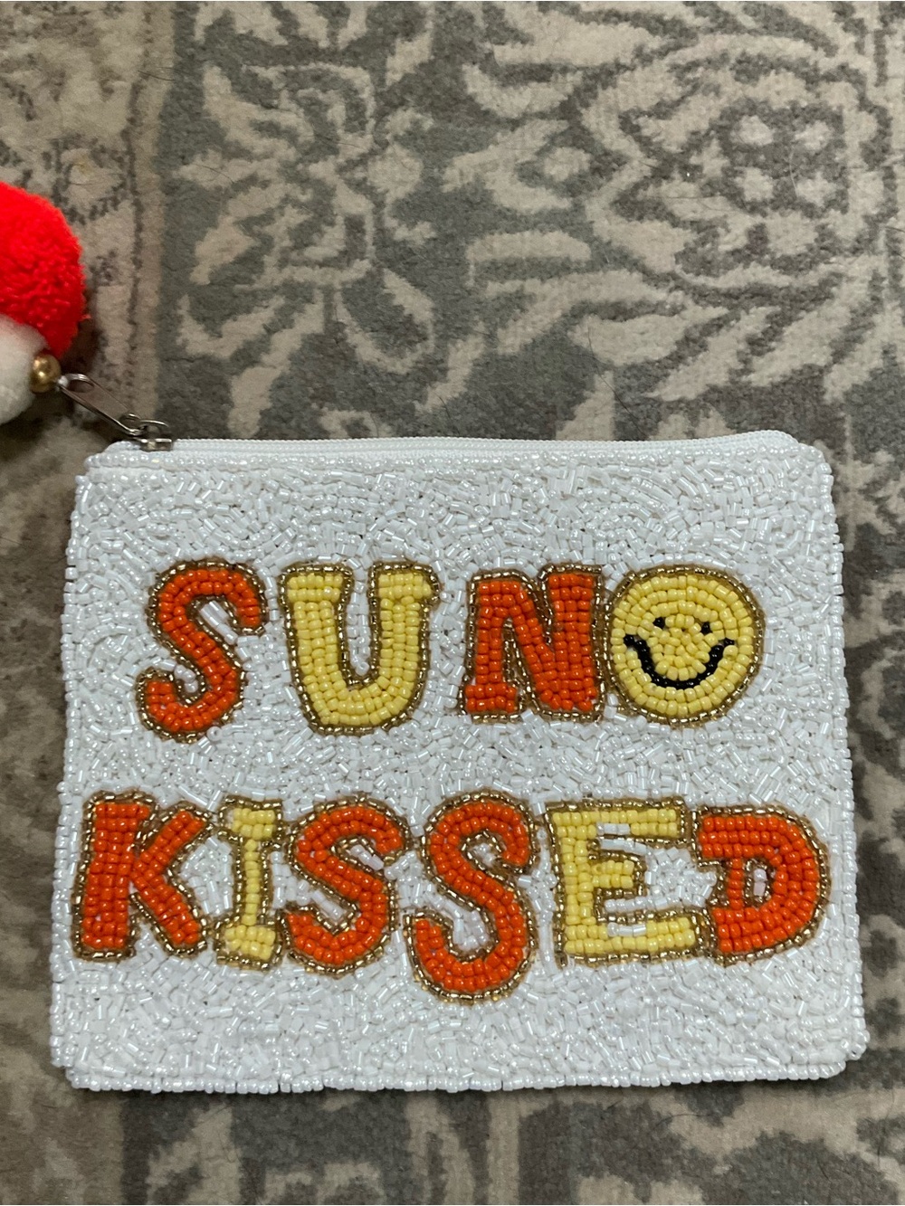 Beaded 'SUN KISSED' Coin Pouch - White with Orange & Yellow